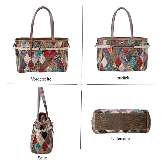 Chaos by Elsie:, Echte Leder-Tasche mit Regenbogen-Mattwebmuster und RFID-Schutz, 35x1524cm
