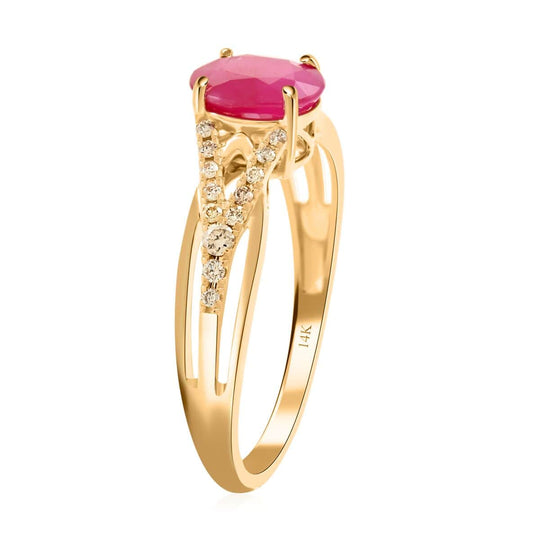 LUXORO AAA Natürlicher Mosambik-Rubin, Weißer Diamant AGI zertifiziert Ring 585 Gold (Größe 16.50) ca. 1.50 ct
