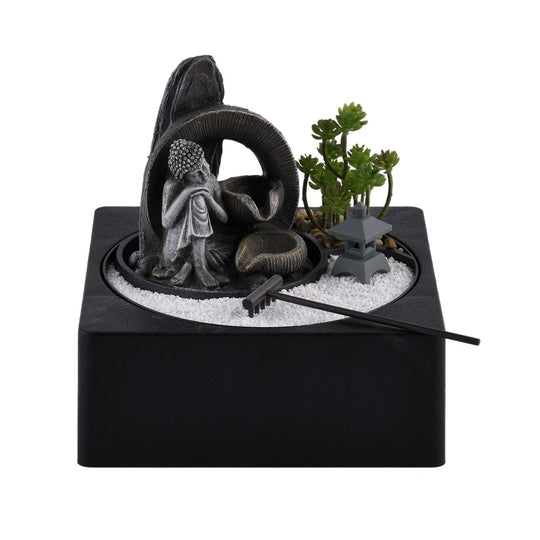 Haus & Garten Wasserbrunnen mit LED Licht und Tempel, 23x23x22 cm, Hand