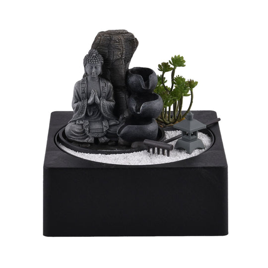 Haus & Garten Wasserbrunnen mit LED Licht und Tempel, 23x23x22 cm, Hand