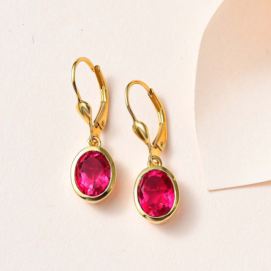 Magenta Rosa Triplet Quarz Ohrringe, 925 Silber vergoldet ca. 4.25 ct