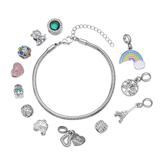 Designer Inpiriertes Schlangen-Gliederarmband mit 12 Charme