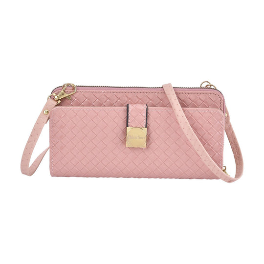 CLOSE OUT - gewebter Crossbody glänzend Tasche, Multifächer, 20x10 cm, Rosa