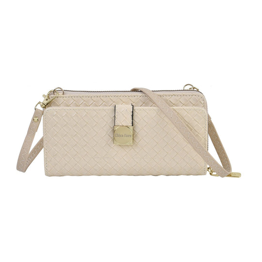CLOSE OUT - gewebter Crossbody glänzend Tasche, Multifächer, 20x10 cm, Rosa