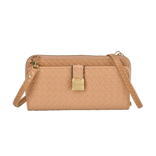 CLOSE OUT - gewebter Crossbody glänzend Tasche, Multifächer, 20x10 cm, Rosa