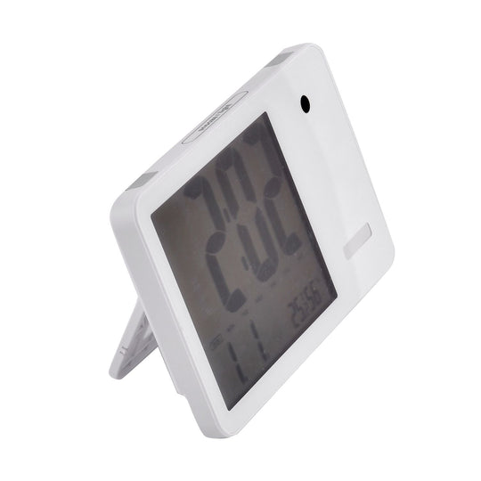 Multifunktionale Wetterstation mit Wecker, Musik, Raum- und Körpertemperatur, Luftfeuchtigkeitssensor, 19.2x12.3x2.8cm, weiß