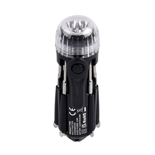 Vielseitiges 8-in-1 Werkzeugset mit LED-Taschenlampe, Auswahl an 3 Schlitz und 3 Kreuzschlitzschraubendrehern, Mini-Set, Arbeitsleuchte, 2x AAA (nicht enthalten)