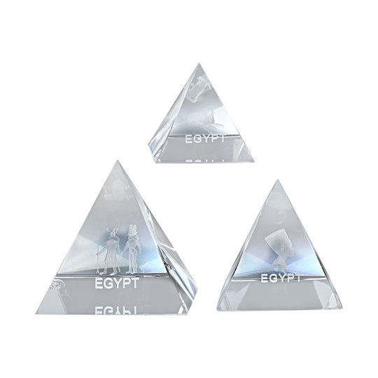 3er Set - Ägyptischer Kristallglass Figuren in 3D, Sphinx, Nefertiti, Pharaos