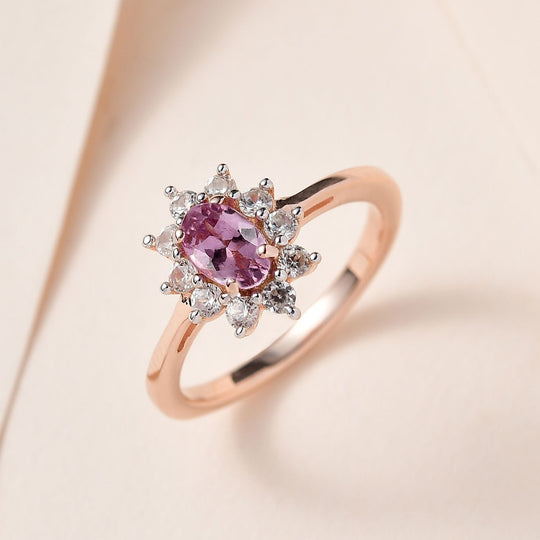 AA Lila Spinell, weißer Zirkon Ring, 925 Silber Roségold Vermeil (Größe 20.00) ca. 0.99 ct