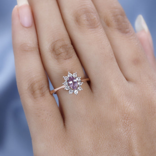 AA Lila Spinell, weißer Zirkon Ring, 925 Silber Roségold Vermeil (Größe 20.00) ca. 0.99 ct