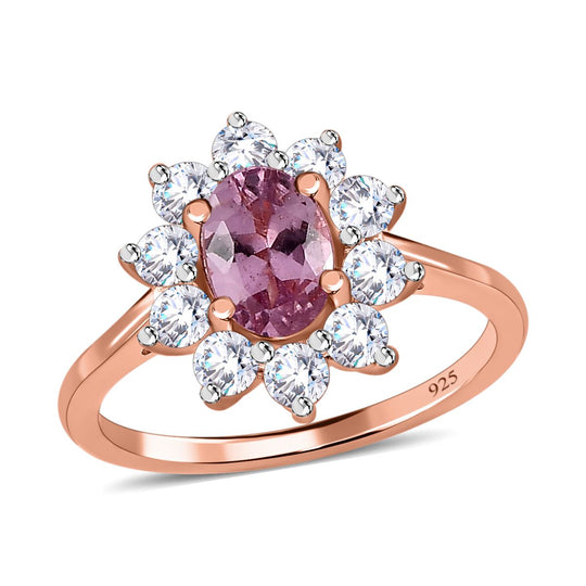 AA Lila Spinell, weißer Zirkon Ring, 925 Silber Roségold Vermeil (Größe 20.00) ca. 0.99 ct