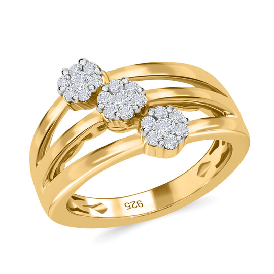 Diamant-Ring, 925 Silber Gelbgold Vermeil (Größe 20.00) ca. 0.33 ct