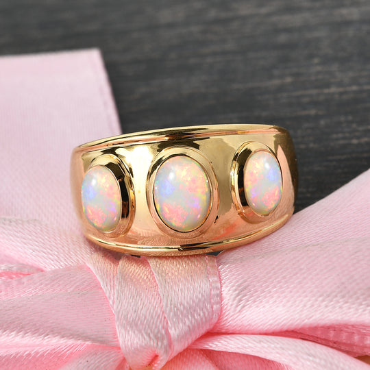 Natürlicher Äthiopischer Opal 3 Stein Ring 925 Silber vergoldet (Größe 20.00) ca. 1,25 ct