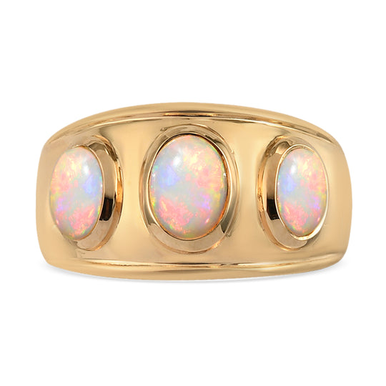 Natürlicher Äthiopischer Opal 3 Stein Ring 925 Silber vergoldet (Größe 20.00) ca. 1,25 ct