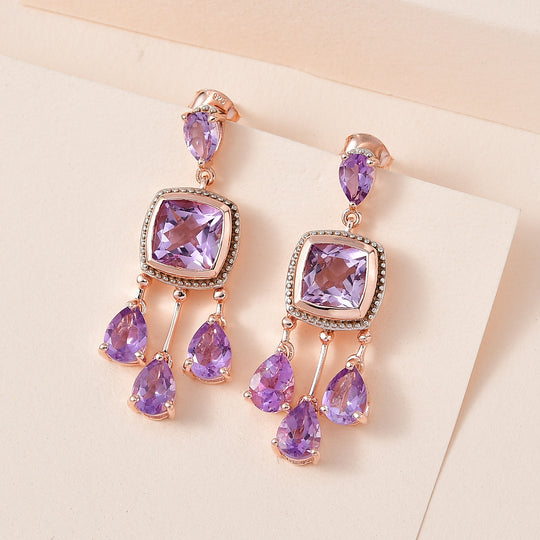 AA Rose De France Amethyst Ohrringe, 925 Silber rosévergoldet ca. 9.19 ct