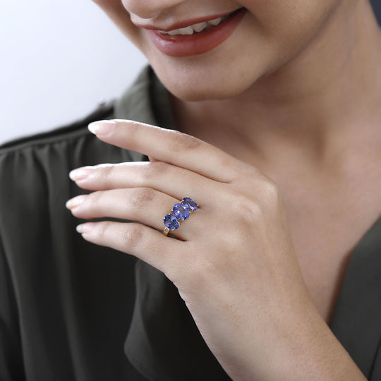 AAA Tansanit Ring, 585 Gold, (Größe 19.00) ca. 4.82 ct