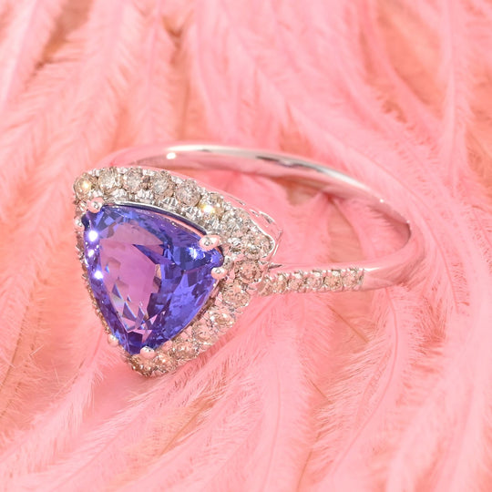 LUXORO AAA Tansanit, Weißer Diamant AGI zertifiziert Ring 585 Gold (Größe 20.00) ca. 3.25 ct