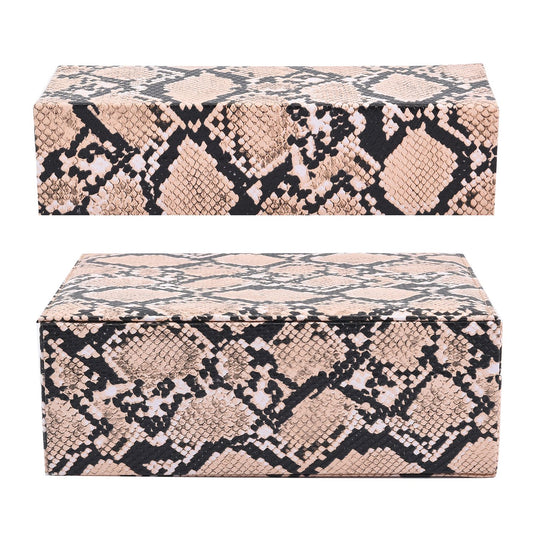 2er-Set, Schmuckkasten mit Reise-Etui aus Kunstleder mit Python-Prägung, 24x19x9 und 22x17x3 cm, Elfenbein