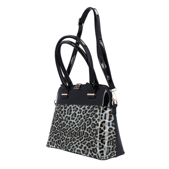 Schultertasche mit Leopardenmuster, Größe 32x25x13 cm, Grau und Schwarz