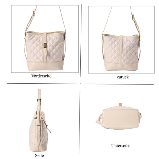 Gesteppte Karomuster-Stoff-Umhängetasche, 22x11x24cm, beige
