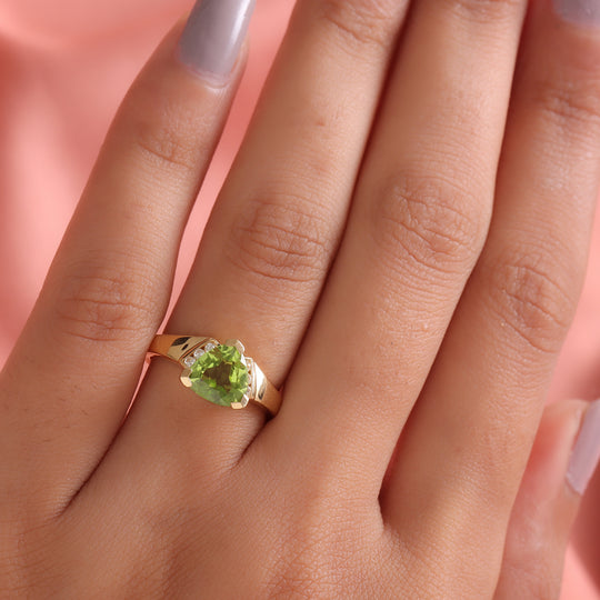 Peridot und Zirkon Solitär Ring 925 Silber vergoldet (Größe 17.00) ca. 2,07 ct