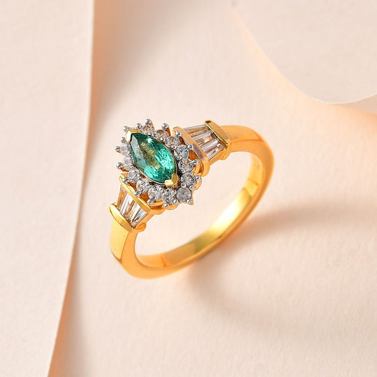 AAA Smaragd, Weißer Zirkon Ring, 925 Silber Gelbgold Vermeil (Größe 20.00) ca. 1.28 ct
