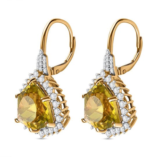 AA Ouro Verde-Quarz, Weißer Zirkon Ohrringe, 925 Silber vergoldet, ca. 17.57 ct