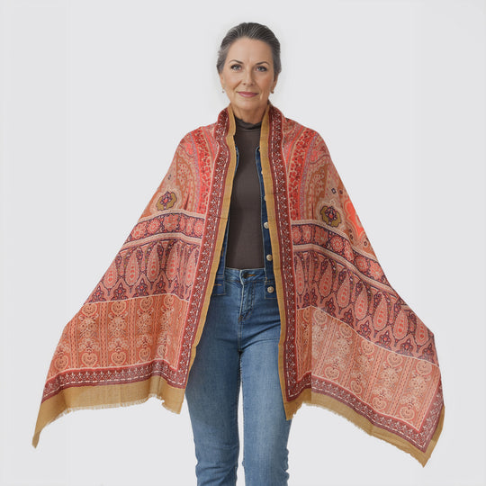 LA MAREY - 100% Kaschmirwolle Schal mit floralem Muster, 70 x 190cm. Floral