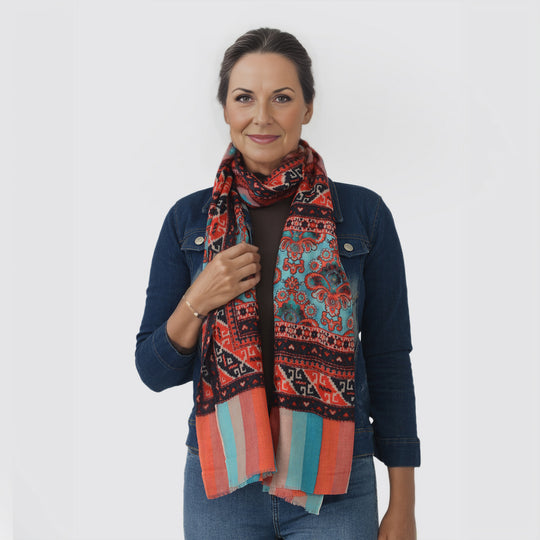 LA MAREY - 100% Kaschmirwolle Schal mit floralem Muster, 70 x 190cm. Floral