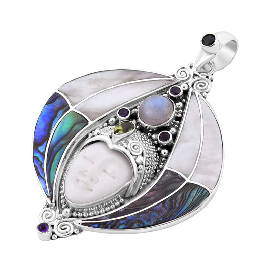 Sajen Silber - Oxbone, Regenbogen Mondstein Anhänger 925 Silber ca. 12.88 ct