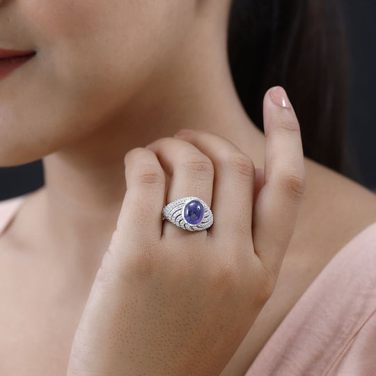 Tansanit, Weißer Zirkon Ring, 925 Silber platiniert, (Größe 18.00) ca. 4.64 ct