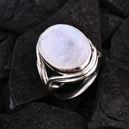 Royal Bali - Regenbogen Mondstein Ring, 925 Silber, (Größe 17.00) ca. 21.21 ct