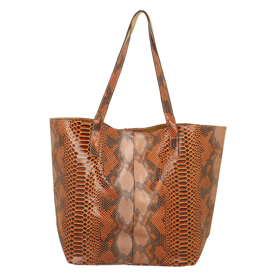 Assots London - Tote Bag aus 100% echtem Leder,Schlangenfoliendruck Farbe: Größe: 37 x 9.5 x 22, Schwarz