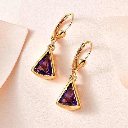Afrikanischer Amethyst Ohrringe, 925 Silber Gelbgold Vermeil ca. 3.45 ct