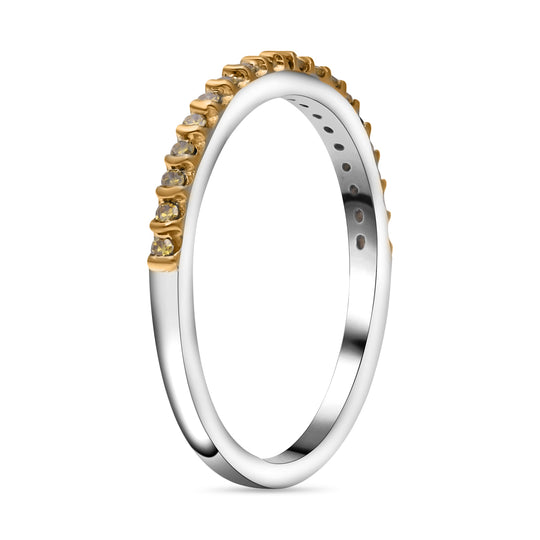 Gelber Diamant Ring, 925 Silber Platiniert und Gelbgold Vermeil, (Größe 18.00) ca. 0.25 ct