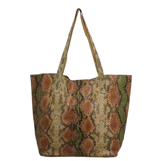 100% Genuine Leather Tote Bag Theme: Snake foil Print Color: Green & Brown Size: 9.65 x 6.88 x 3.14 inches