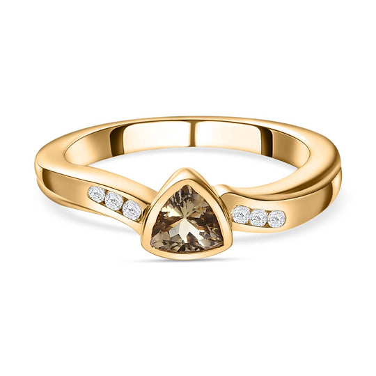 AA Natürlicher goldener Tansanit, Weißer Zirkon Ring, 925 Silber Gelbgold Vermeil (Größe 20.00) ca. 0.53 ct