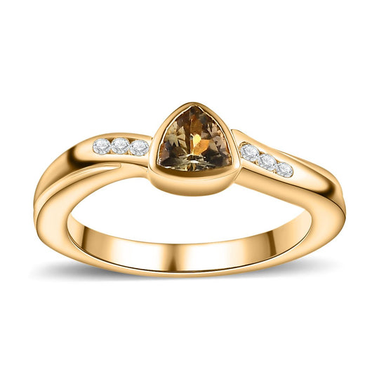 AA Natürlicher goldener Tansanit, Weißer Zirkon Ring, 925 Silber Gelbgold Vermeil (Größe 20.00) ca. 0.53 ct