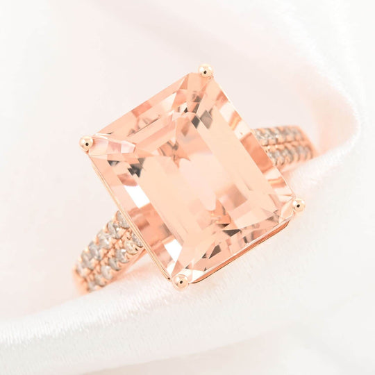 AAA Rosa Morganit, Weißer Diamant AGI zertifiziert und geprüft Ring 585 Rosa Gold (Größe 19.00) ca. 6.15 ct