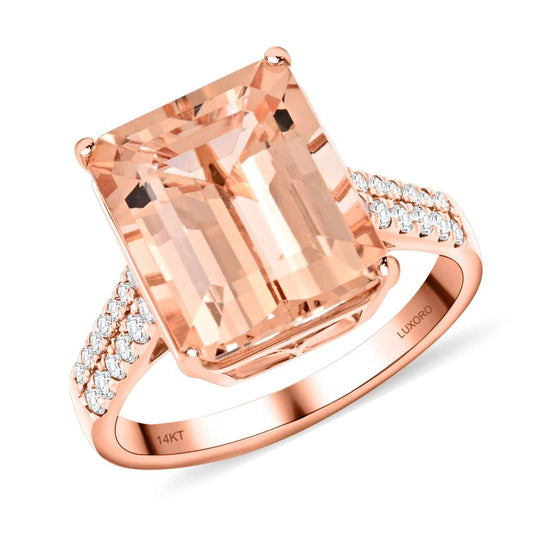 AAA Rosa Morganit, Weißer Diamant AGI zertifiziert und geprüft Ring 585 Rosa Gold (Größe 19.00) ca. 6.15 ct