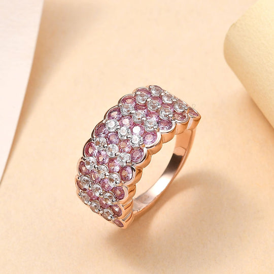 AA Rosa Saphir, Weißer Zirkon Ring, 925 Silber Roségold Vermeil (Größe 19.00) ca. 3.22 ct