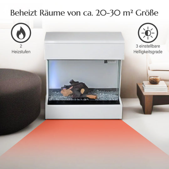 Elektrischer Kamin mit Authentischem Flammenspiel: Flexibel in 2 Heizstufen, 11-stufiger realistischer Flammeneffekt, 3 einstellbare Helligkeitsgrade