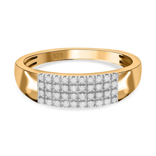 Weißer Diamant Ring, 925 Silber Gelbgold Vermeil, (Größe 19.00) ca. 0.20 ct