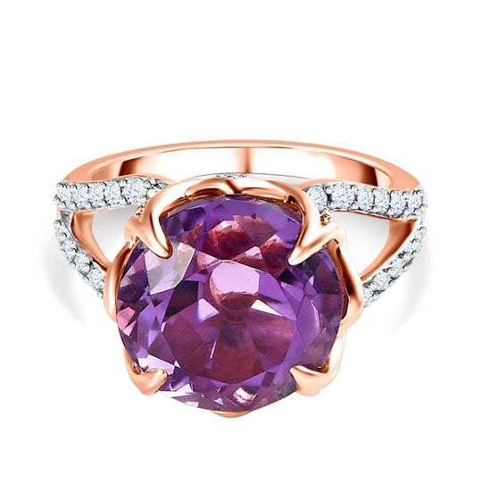 Rose De France Amethyst, Weißer Zirkon Ring, 925 Silber Roségold Vermeil (Größe 19.00) ca. 8.04 ct