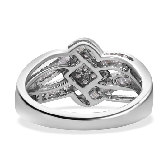 Designer-Stil Weißer Diamant Ring, 925 Silber platiniert, (Größe 17.00) ca. 0.33 ct
