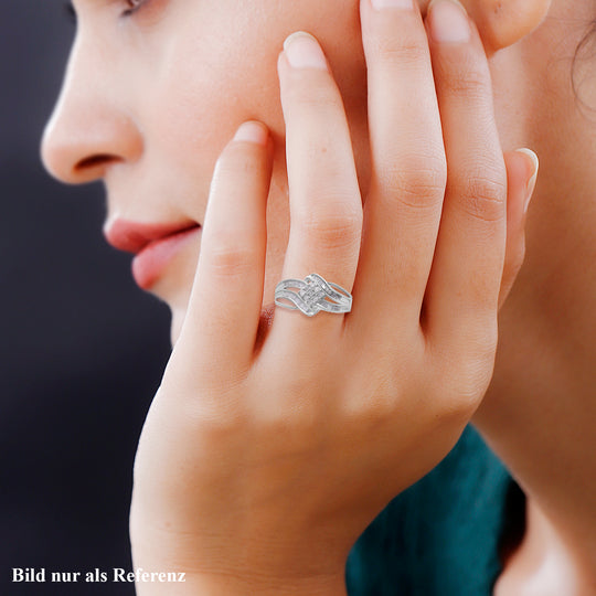 Designer-Stil Weißer Diamant Ring, 925 Silber platiniert, (Größe 17.00) ca. 0.33 ct