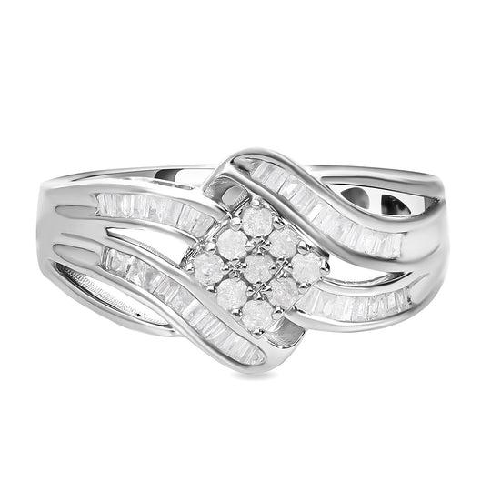 Designer-Stil Weißer Diamant Ring, 925 Silber platiniert, (Größe 17.00) ca. 0.33 ct