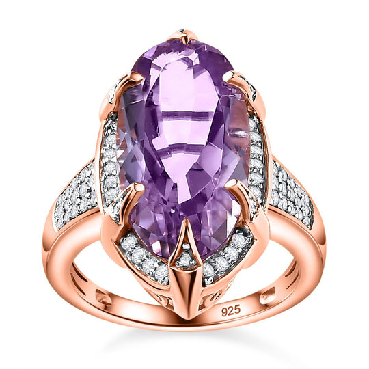 Rose De France Amethyst, Weißer Zirkon Ring, 925 Silber rosévergoldet, (Größe 18.00), ca. 9.14 ct