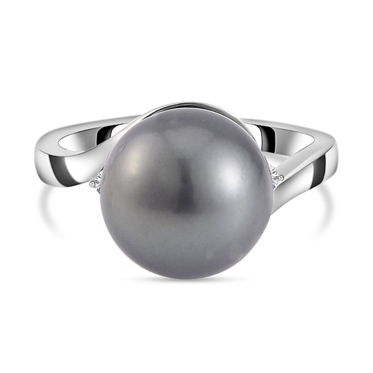 Tahiti Perle (11-12mm) und Moissanit Ring, 925 Silber rhodiniert