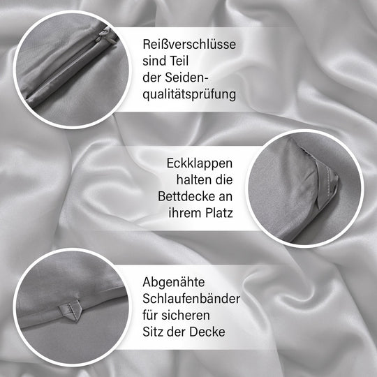 Serenity Night - 100% Maulbeerseide Sommersteppdecke mit Seidenfüllung, 135 x 200 cm, Silber